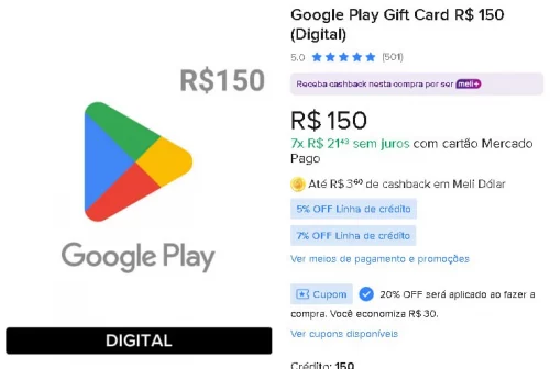 RÁPIDO! GOOGLE PLAY COM 20% OFF