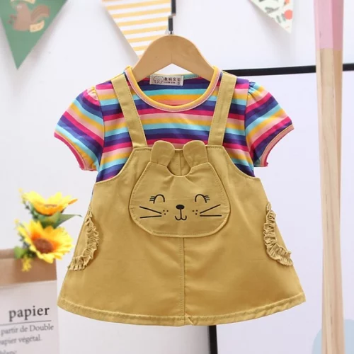 🛍️Roupas Para Bebês Recém-Nascidos De Verão De Algodão Listrado Vestido De Bebê De Pescoço Redondo E Bonito De 3 Meses-36