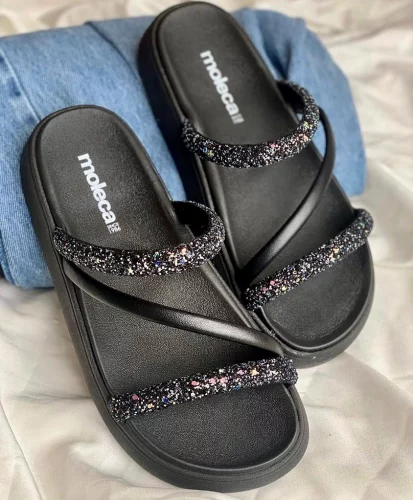 🚨 Sandália Feminina Brilho Strass Moleca Original