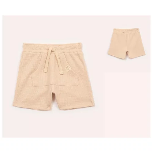 Short de algodão infantil texturizado bege (Tam. 0 a 2A)