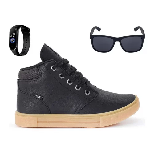 Tenis Botinha Meninos Casual Cano Alto + Oculos Relogio