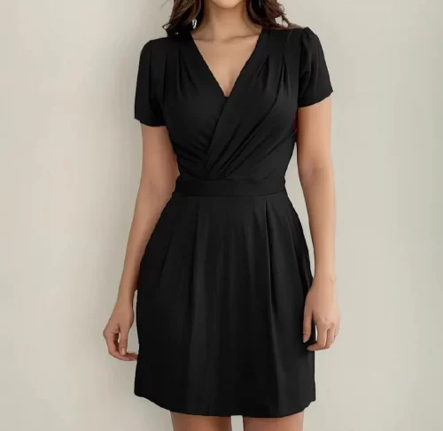 Vestido Decote Transpassado Envelope Manga Curta Soltinho