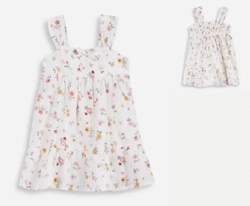 Vestido infantil de algodão floral off white (Tam. 1 ao 5)