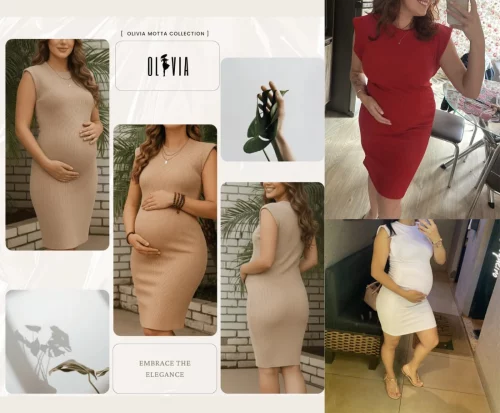 Vestido Midi Gestante Canelado Elegante (7 opções de cores)