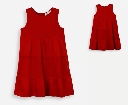 Vestido midi infantil tule bordado vermelho (Tam. 4 ao 10)