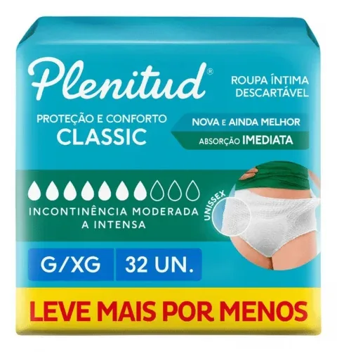 2x Roupa Íntima Classic Incontinência G/XG 32 Unidades Plenitud Grande