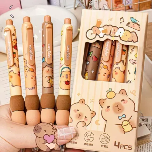💎 4 Canetas Gel Apagável Capivara Click Conforto c/ Espuma Macia  Papelaria Fofa Kawaii