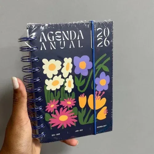 Agenda 2026 Capa Dura Espiral Colorida Estampado Metas Calendário Flores Mármore Estrela Frases