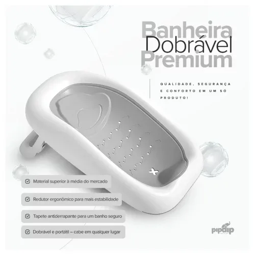 Banheira Dobrável Portátil com Encosto para Bebê 2 em 1 Redutor PipDip