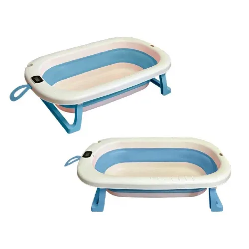 Banheira Retrátil Dobrável Silicone De Bebe Com Termometro digital Azul ou Rosa