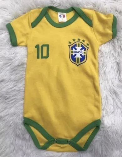 Body Bebê Temático Brasil Amarelo (P, M ou G)