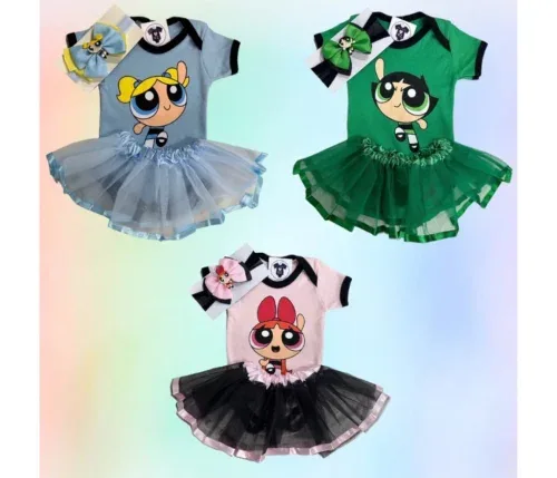 Body Bebê + Tule + Laço Meninas Super Poderosas (Tam. P ao G)