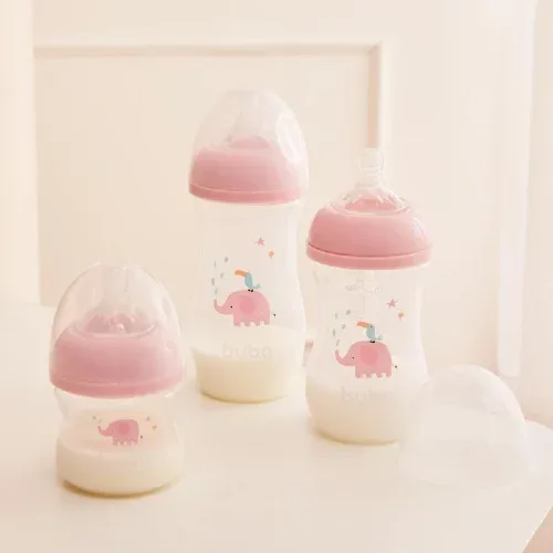 Buba, Kit 3 Mamadeiras Easy Flow Elefante Rosa 120/270/330ml