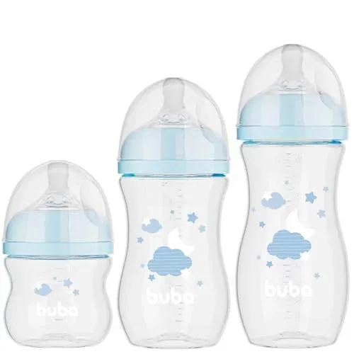 🛍️Buba, Kit 3 Mamadeiras Easy Flow Nuvem Azul 120/270/330ml