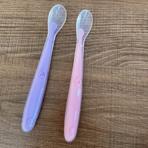 BUBA Kit Colher Silicone Baby - 2 Pecas - Rosa/Lilás