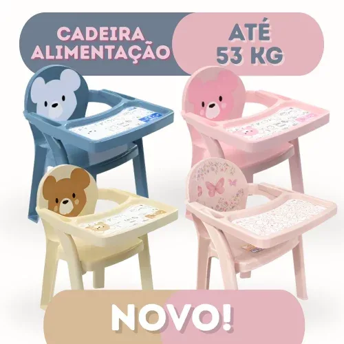 Cadeira de Alimentação Infantil Urso com Bandeja – Bebê Confortável e Segura – Suporta até 53kg