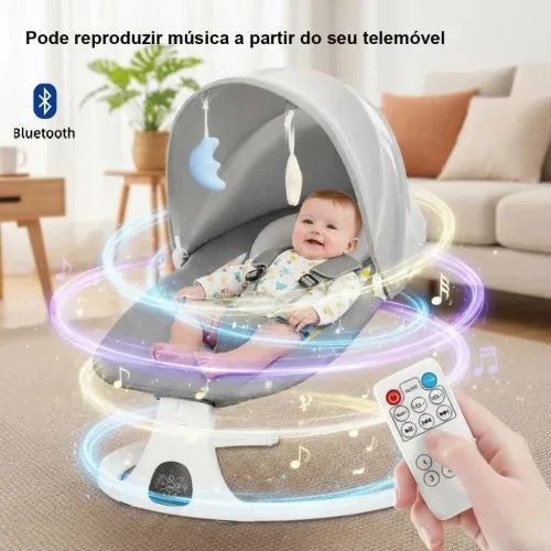 Cadeira de Descanso Balanço para Bebê com Música Mosquiteiro Controle Remoto Premium