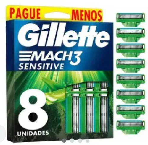 Carga para Aparelho de Barbear para Pele Sensível Gillette Mach3 Sensitive 8 Unidades