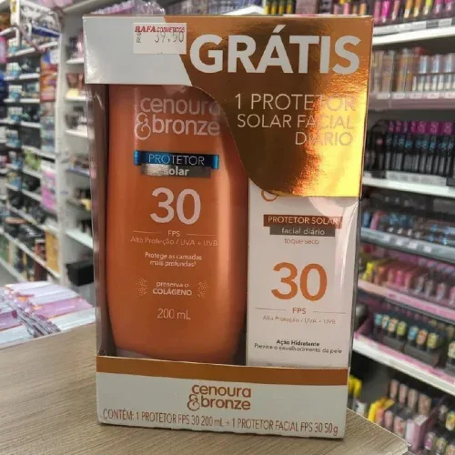 Cenoura e Bronze Kit Protetor Solar Corpo FPS 30 200ml + Facial FPS 30 50g, Cor: Branco