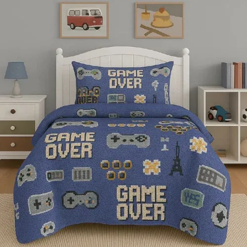 Colcha Cama De Solteiro Cobre Leito Infantil Kit 2 Peças Dupla Face 1,60 x R$ 2,20 Bouti Menino Menina