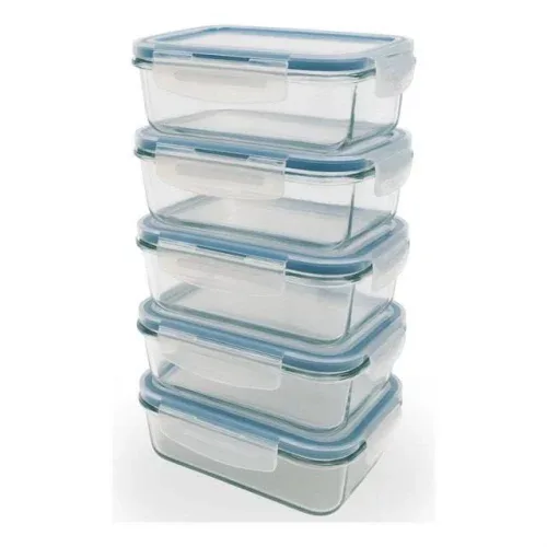 Conjunto 5 Potes Vidro Hermético Marmita Mantimentos 640ml Conjunto 5 Potes Vidro Hermético Marmita Mantimentos 640ml