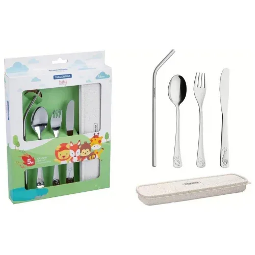Conjunto de Talheres Infantis Tramontina em Aço Inox com Estojo 05 Peças