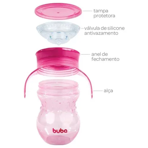 Copo 360º Com Alça, Rosa, Buba