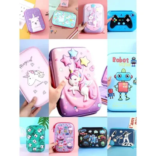 🛍️Estojo De Lápis Infantil Com Desenho De Unicórnio Futebol Menino Menina 3D Escolar Multiuso