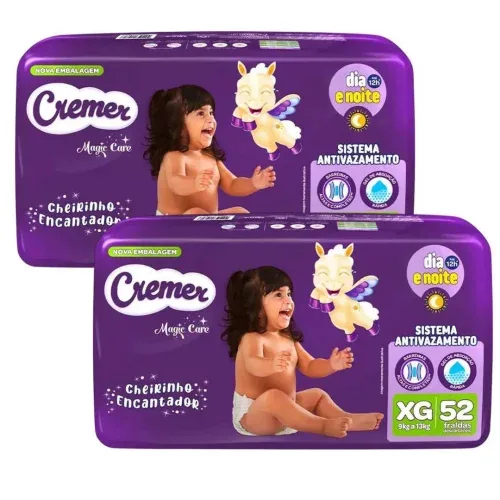 Fralda Cremer Magic Care XG com 104 Unidades - 2 pacotes com 52 Unidades