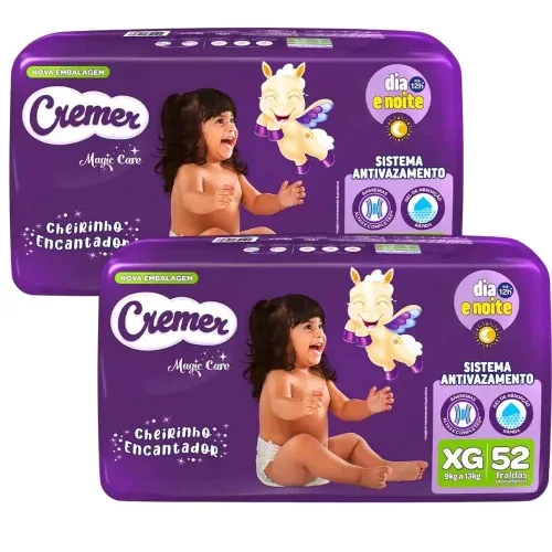 Fralda Cremer Magic Care XG com 104 Unidades - 2 pacotes com 52 Unidades
