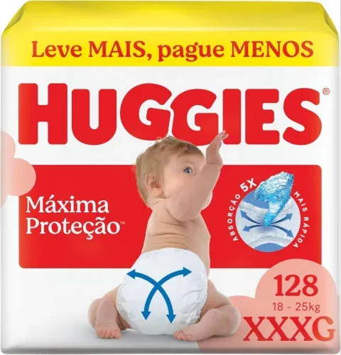 Fralda Descartável Huggies Máxima Proteção Tamanho XXXG 128 unidades