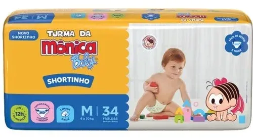 Fralda Descartável Shortinho Baby Tamanho M Com 34 unidades De 6 a 10kg Turma Da Mônica