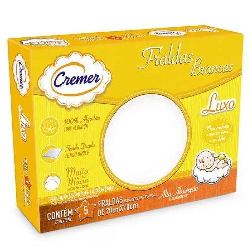 Fralda Luxo Branca Com 5 Unidades, Cremer