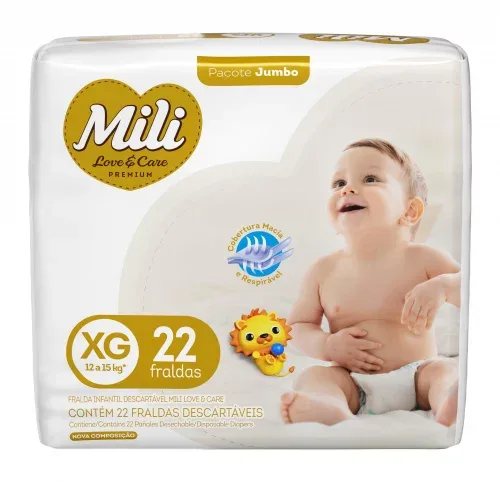 Fralda Mili Premium Love & Care XG com 22 unidades