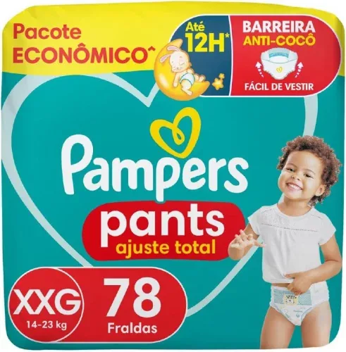 Fralda Pampers Pants Ajuste Total tamanho XXG, Fácil de Vestir, 78 Unidades