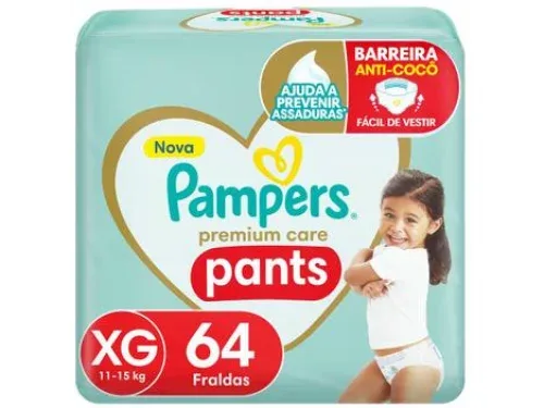 Fralda Pampers Premium Care Pants XG com 64 Fralda Pampers Premium Care Pants XG com 64