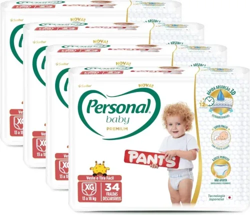 Fralda Personal Baby Premium Pants XG 4 pacotes c/34 fraldas