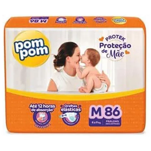 Fralda Pom Pom Protek Proteção de Mãe Hiper M 86 Unidades
