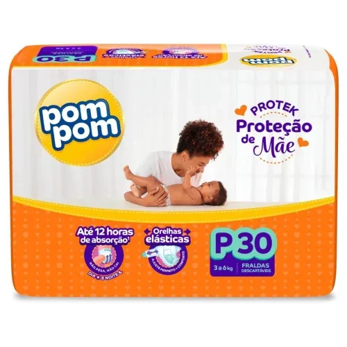Fralda Pom Pom Protek Proteção de Mãe Jumbo P 30 Unidades