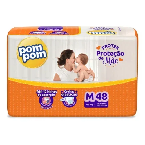 🛍️Fralda Pom Pom Protek Proteção De Mãe M - 48 Unidades