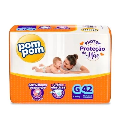 🛍️Fralda Pom Pom Protek Proteção de Mãe Mega G 42 Unidades