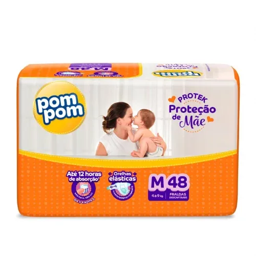 Fralda Pom Pom Protek Proteção de Mãe Mega M com 48