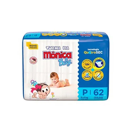 Fralda Turma da Mônica Baby Mega P 62 Unidades