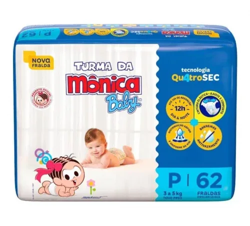 Fralda Turma da Mônica Baby P 62 unidades