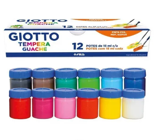 GIOTTO Tempera Guache, Tinta Guache em Pote de 15ml, 12 Cores