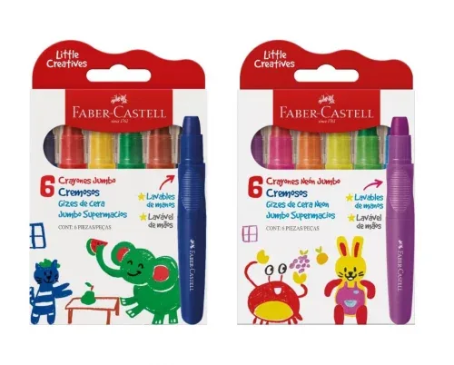 Giz de Cera Jumbo Little Creatives Neon Faber-Castell 6 Cores