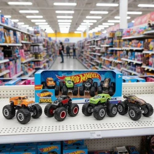 Hot Wheels Monster Trucks Veículo de Brinquedo Pacote Surpresa 4 carros Escala 1:64 para crianças a partir de 3 anos