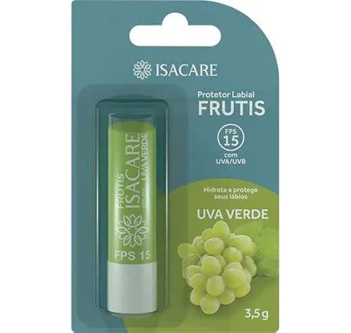Isacare – Protetor Labial Frutis Uva Verde FPS 15 3,5g | Hidratação 24h, Brilho Natural e Proteção Solar
