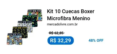 Kit 10 Cuecas Boxer Microfibra Menino Kyron Infantil Kit 10 Cuecas Boxer Microfibra Menino Kyron Infantil
