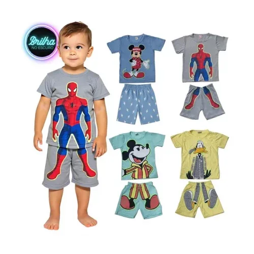 Kit 2 a 4 Conjuntos Pijama Brilha no Escuro (Tam. 4 ao 10)